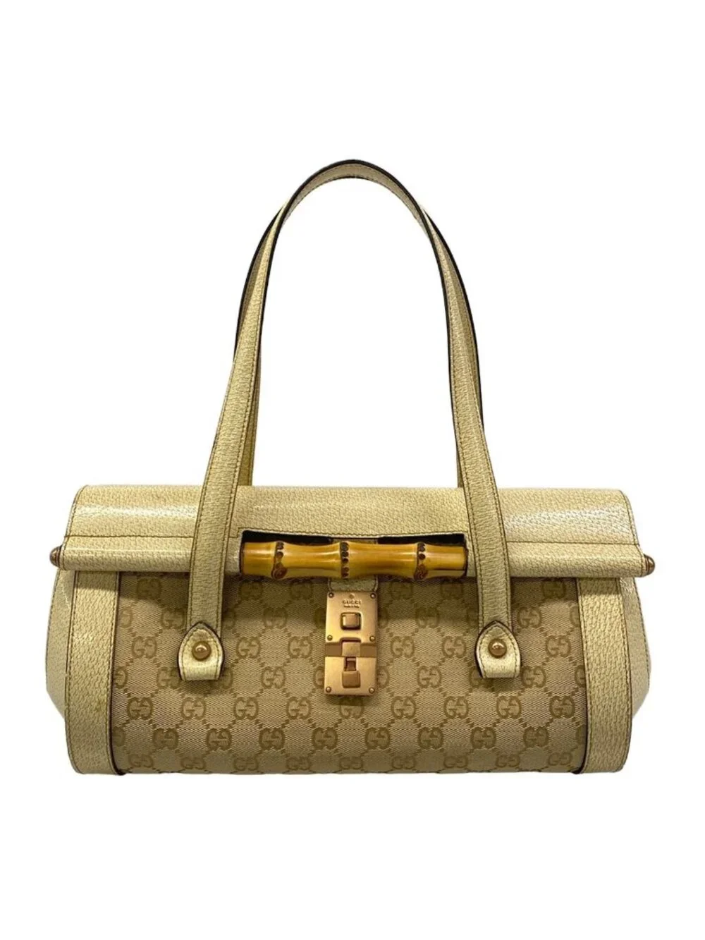 Gucci Shoulder Bag Bamboo Beige Ivory Leather